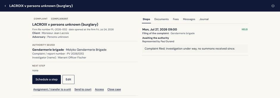 Complaints, from filing to court.