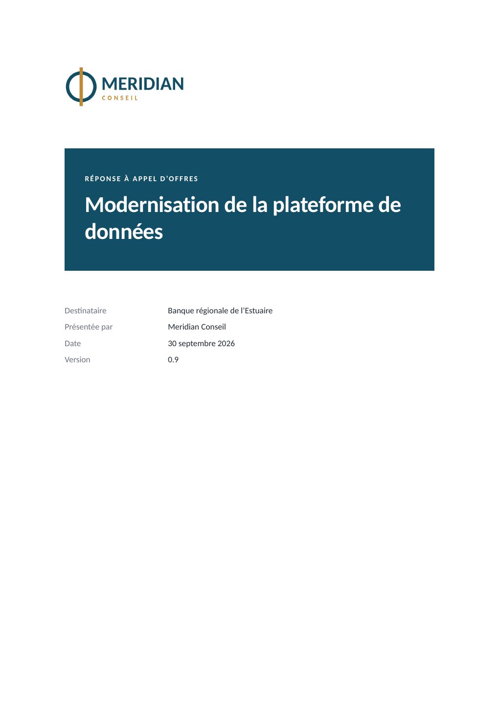 Page de couverture d’une proposition exportée